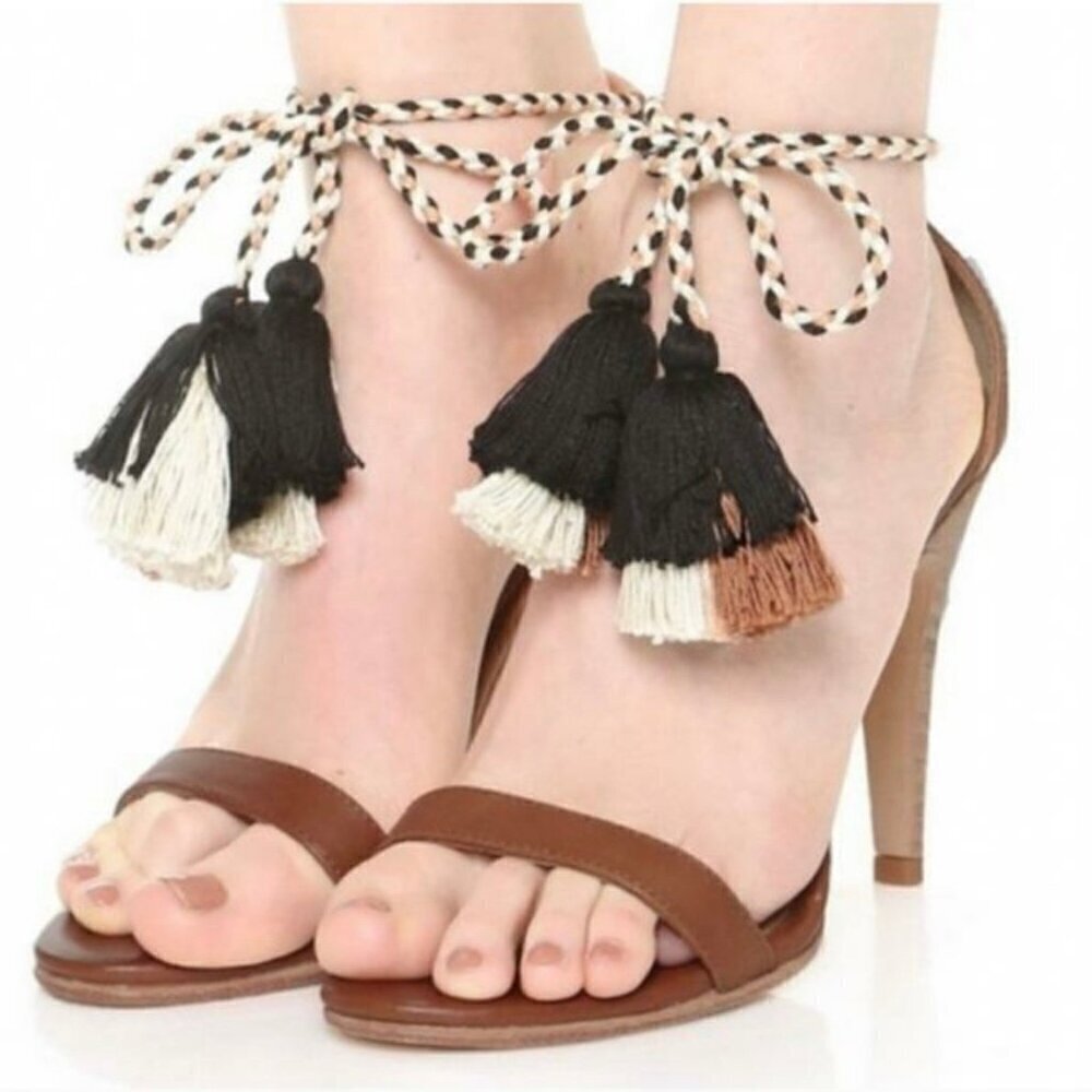 Ulla Johnson Reina wrap tassel leather heels 39